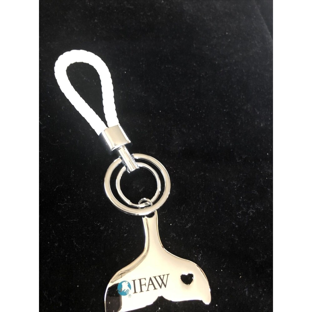 Silver tone IFAW Whale Tail Keychain In Box 2 Key Rings, Tail, Rope With Box